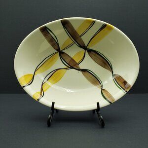 Blue Ridge Pottery Festive Vegetable Serving Bowl Oval Bowl Yellow Brown Ribbons